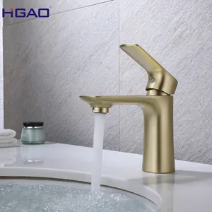 Solid Brass Brushed Gold Single Handle Deck Mounted Hole Basin Faucet Hot Cold Water Bathroom Sink Tap Mixer