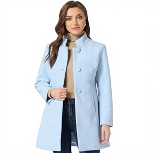 Abrigo de Lana Azul Claro para Mujer, Cuello Alto, Manga Larga, Cierre de un Botón, Ecológico, Casual, Ligero, para Invierno - Product Image 1