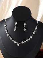 Ensemble de bijoux de mariage pour femmes, 2 pièces/ensemble, nouveau collier et boucles d'oreilles en cristal de zircon argenté brillant, pour demoiselle d'honneur, pour la mariée