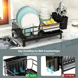 Dish Drying Rack Set 360 Degree Rotating Single Tier Dish Drainer Rack 1 Tier for Kitchen Organizer Rack Over Sink - Product Image 3