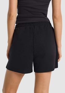 Short parfait de couleur noire 350gsm 100% coton Short en éponge française brodé en gros Short en coton pour femme avec logo personnalisé - Product Image 3