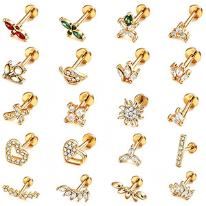 Piercing de Labio/Monroe/Helix/Tragus/Cartílago de Acero Inoxidable 316L y Titanio con Rosca Interna y Parte Trasera Plana, con Circonita Cúbica - Product Image 1