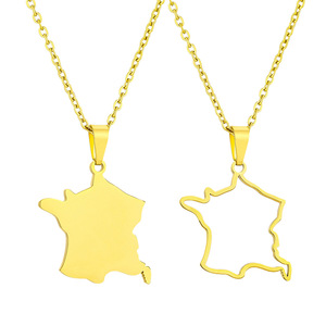 Collier pendentif carte plaqué or en acier inoxydable PVD bijoux français pour femmes et filles - Product Image 4