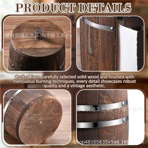 TradeLink Wooden Barrel Tissue Holder Round Brown Free <b>Standing</b> Paper Dispenser <b>Desktop</b> Storage Rack - Product Image 5