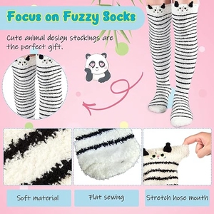 Calze Multicolor donna sopra il ginocchio calze alte per cosce Fuzzy cartone animato orso gatto simpatici scaldamuscoli a righe per ragazze donne - Product Image 2