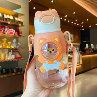Bouteilles d'eau en plastique réutilisables pour enfants, avec paille, motif dessin animé mignon pour filles, gourde portable pour l'école