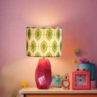 Lampe de table en céramique rose moderne avec abat-jour en tissu à motifs, lumière de bureau à 3 couleurs réglables pour la chambre à coucher, le salon, la décoration de la maison