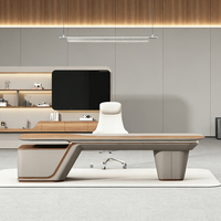 Bureau de direction moderne en forme de L noir, durable, écologique, de luxe, pour PDG, grand bureau de direction, poste de travail de manager, mobilier de bureau
