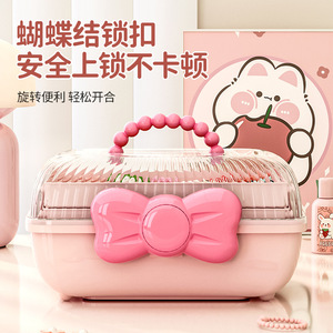Cute <b>Bow</b> Hair Accessory Storage Box For Kids With Multi Layer Organization Desktop Jewelry Organizer Pink Rectangle Style - Product Image 2
