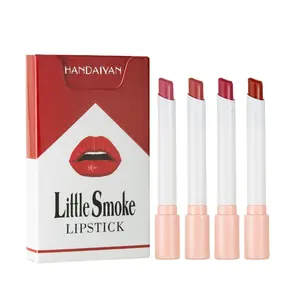 HANDAIYAN Matte Velvet Mist Moisturizing Lipstick 4 Sets Waterproof Cream Mineral Waterproof Red Lipstick with Lavender Top