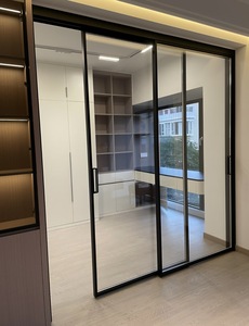 <span class=keywords><strong>Porte</strong></span> coulissante à suspension supérieure avec rail dissimulé, cadre ultra-fin en aluminium, verre trempé, design minimaliste moderne, pour cloison - Product Image 3