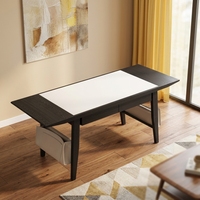 Bureau d'ordinateur pour le bureau à domicile en bois avec poche latérale, table de bureau moderne pour cadres, bureau d'étude et d'écriture en placage de bois noir et blanc
