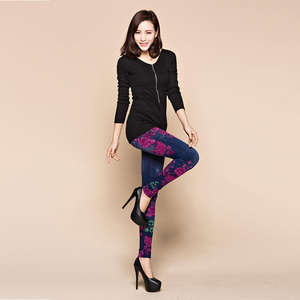 Jeans en denim à la mode pour femmes, leggings de fitness déchirés, leggings slim à imprimé floral - Product Image 2