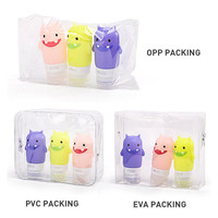 Bouteilles souples pliables en PVC et silicone de 60 ml, portables, anti-fuite, pour lotions, articles de toilette, shampoings, ensembles de voyage, motifs animaux de dessin animé