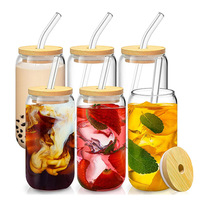 4 Pack 6 Pack 16oz 18oz Set isi 6 dan 4 Gelas Bir Bentuk Kaleng Transparan, Gelas Tumbler Bentuk Kaleng dengan Tutup Bambu dan Sedotan