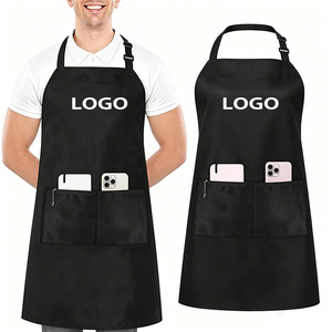 Tablier de cuisine noir en toile pleine longueur personnalisé avec poches et logo pour chef, idéal pour la vaisselle et la cuisson - Vente en gros à prix réduit - Product Image 2