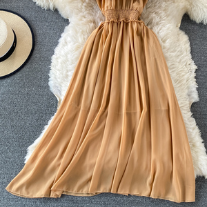 Robe longue à volants en mousseline de soie, tenue Sexy à épaules dénudées, asymétrique, taille unique, <span class=keywords><strong>9</strong></span> couleurs - Product Image 6