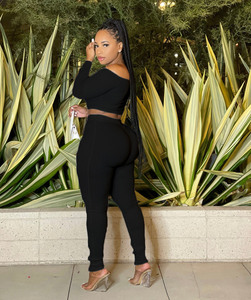 Tissu extensible à la mode <span class=keywords><strong>2023</strong></span>, vêtements pour femmes, Top et pantalon tout blanc, tenues Sexy deux pièces - Product Image 4