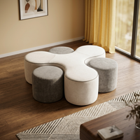 Ensemble de pouf modulaire pliable moderne E315 avec chaise et tabouret multifonctionnel en tissu flanelle amovible