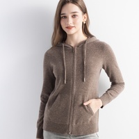 Cardigan zippé à capuche en laine pour femme, pull tricoté à manches longues avec poignets élastiques et ourlet côtelé, tricot chaud