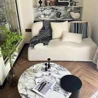 Décoration française personnalisée en gros Calacatta Viola Table basse en marbre Meubles en bois à 3 pieds au design simple pour le salon