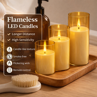 Ensemble de 3 bougies LED sans flamme, bougies vacillantes en cire véritable ambrée avec télécommande pour la décoration de la maison, mariage, Noël