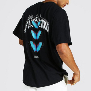 Proveedor Dropshipping mariposa impresa 100% algodón logotipo personalizado lavado ácido de gran tamaño de talla grande camisetas negras para hombres - Product Image 1