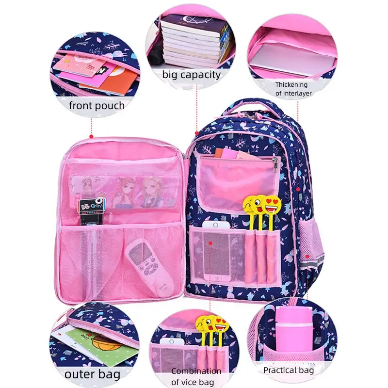 Lightweight beauty printing many pocket to use girls students backpack school bag