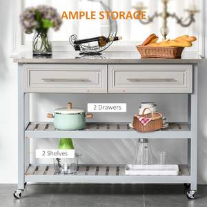 Estantes abiertos de 2 niveles para móvil moderno, mesa de acero inoxidable rodante, almacenamiento de cocina, Isla, carro, armario con dos cajones - Product Image 5
