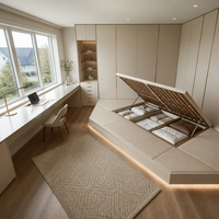 Lit plateforme tatami intégré sur mesure de style moderne canadien avec armoire couleur avoine pour suite parentale