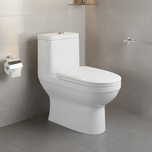 WC monobloc moderne en céramique à double chasse, à siphon, à siphon en S, autonettoyant, émaillé, pour usage hôtelier, modèle simple HUIKLER A-817, à poser au sol - Product Image 4