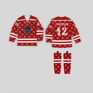 Рождественский хоккейный трикотаж на заказ сублимационная командная форма Рождественский дизайн спортивная одежда для хоккея на льду - Product Image 6