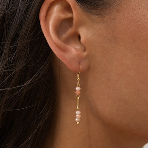 Boucles d'oreilles pendantes longues en or véritable plaqué 18 carats, style bohème fait main, pierres naturelles et perles d'eau douce mélangées, pour femmes - Product Image 5