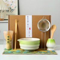 Ensemble de fouets à matcha en céramique portables OEM/ODM, support design Dynastie Song, outil à thé japonais, ensemble de sept pièces, rose, manche 28-32mm