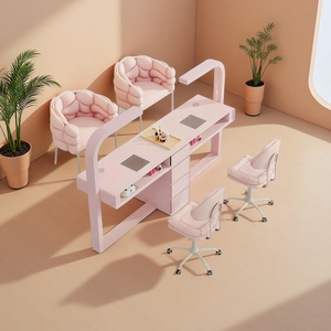 <span class=keywords><strong>Table</strong></span> de Manucure Ergonomique Rose Luxe Léger au Design Moderne, Facile à Nettoyer, avec Meuble de Rangement Latéral et Grande Surface de Travail - Product Image 6