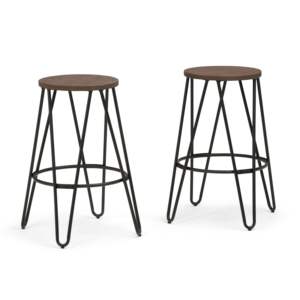 Tabourets de bar en métal DB Simeon de 26 pouces avec assise en bois, couleur marron cacao et noir, lot de 2, pour utilisation dans un bar de style farmhouse - Product Image 1