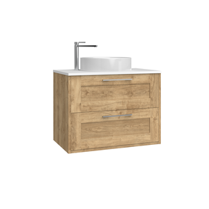 Meuble de salle de bain de style luxueux et durable ELNA en chêne naturel 80 cm avec 2 tiroirs et vasque intégrée - Product Image 1