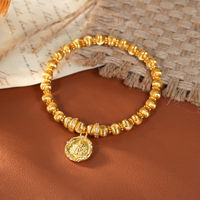 Bracelet en perles dorées pour femmes TANGPEI avec pendentif rond en alliage de cuivre et zircone cubique, bijoux tendance