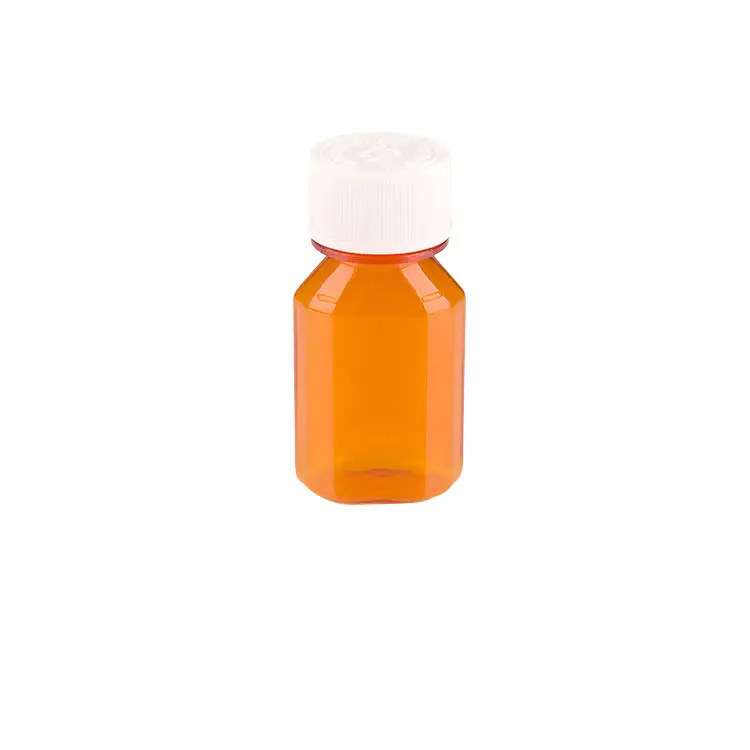 30 мл, оптовая продажа, плоская коричневая бутылка для жидких таблеток, пластиковая бутылка для лекарств, пустая пластиковая бутылка для сиропа