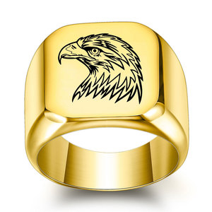 Eagle Stainless Steel Polished <b>Ring</b> <b>For</b> <b>Men</b> Square 18mm Retro Punk Style Gift Jewelry - Product Image 3