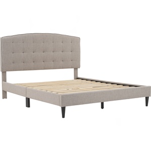 Chic Grey Fabric SANCILLO Queen Bed Frame Minimalist Upholstered Headboard for Contemporary Master Bedroom Comfort and Style - Product Image 1