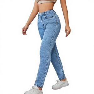 Jeans de Cintura Alta con Botones, Corte Recto, Efecto Deslavado, Largos, Ajuste Regular, Estilo Urbano Chic, para Primavera - Product Image 1