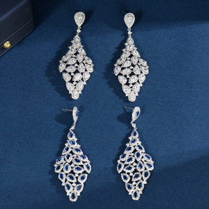 HIBRIDE Luxury Drop Design blu di colore cubico zirconi <span class=keywords><strong>orecchini</strong></span> <span class=keywords><strong>pendenti</strong></span> <span class=keywords><strong>pendenti</strong></span> per donne abito anniversario E-1094 gioielli per feste - Product Image 3