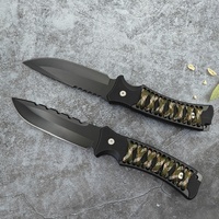Couteau de camping de survie en plein air à lame fixe avec poignée en corde de camouflage Lame en acier inoxydable Support OEM personnalisable pour la chasse
