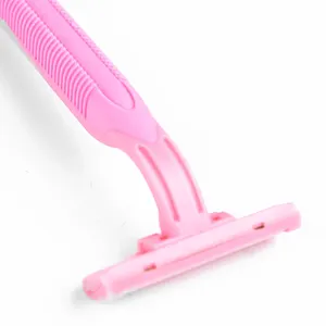 Classical design pink color handle twin blade disposable razor for ladies