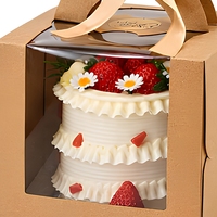 Lebensmittelechte, Langlebige Braune 6x6x6-Zoll Würfel-Kartonschachteln für Kuchen mit Griffen & Einlagen, Satinband, Matt-Laminierung