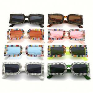 Lunettes de soleil carrées en cristal de luxe tendance 2021, petite monture, lunettes de soleil en strass pour femmes - Product Image 6