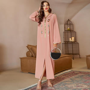 Robe longue ethnique musulmane pour femmes marocaines, à capuche, en or, avec des strass en forme de diamant faits à la main, de couleur <span class=keywords><strong>rose</strong></span> - Product Image 1