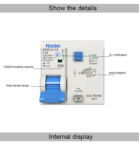 מיניאטורי מפסק שיורית מופעל הנוכחי נאדר NDB1LE-40 2A ~ 40A מפסק 1P + N 1PN GFCI מפסק - Product Image 6
