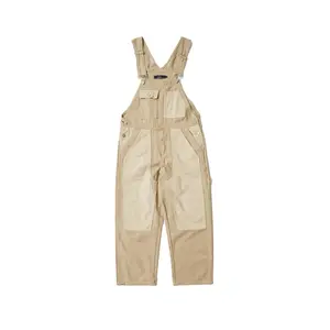 Calças trabalho personalizado Paneled Bege Khaki Multi-bolso Twill Tecido Baggy Moda Macacões Workwear Jardineiras